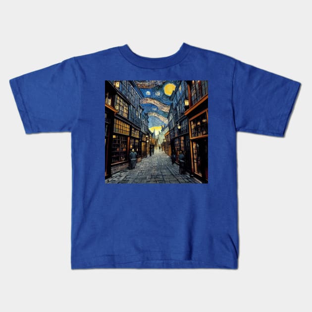 Starry Night in Diagon Alley Kids T-Shirt by Grassroots Green